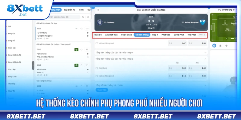 Hệ thống kèo chính phụ phong phú nhiều người chơi 